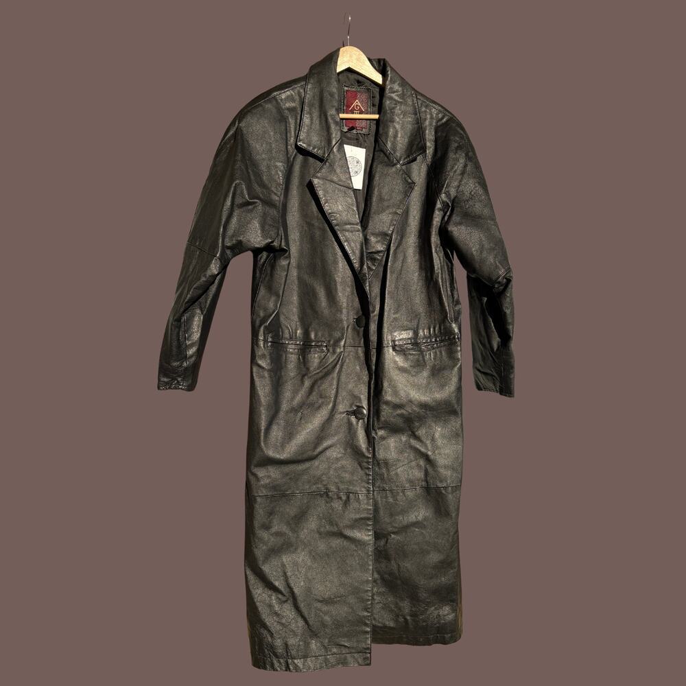 G III Leather Trench Coat | Black | Size S | Vintage